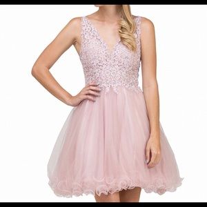Lace Rhinestone V-Neck Cocktail Dress